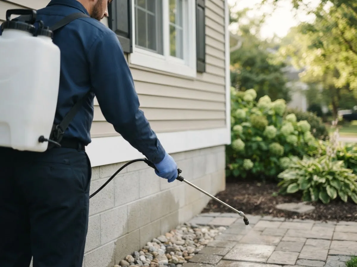 Pest control technician inspecting a home in Wayland, OH